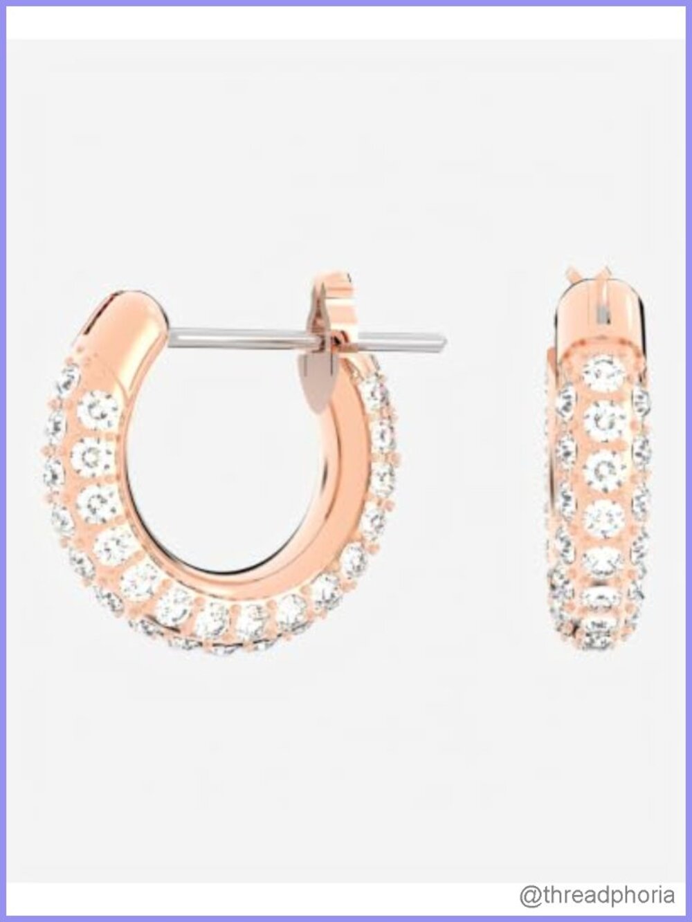 Swarovski Crystal Hinged Hoop Earrings Rose Gold Plated Pave 58 Stones